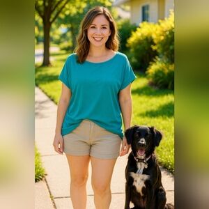 Medium POETSKY Teal Oversized Dolman Short Sleeve Top Caaual Versatile Oversized